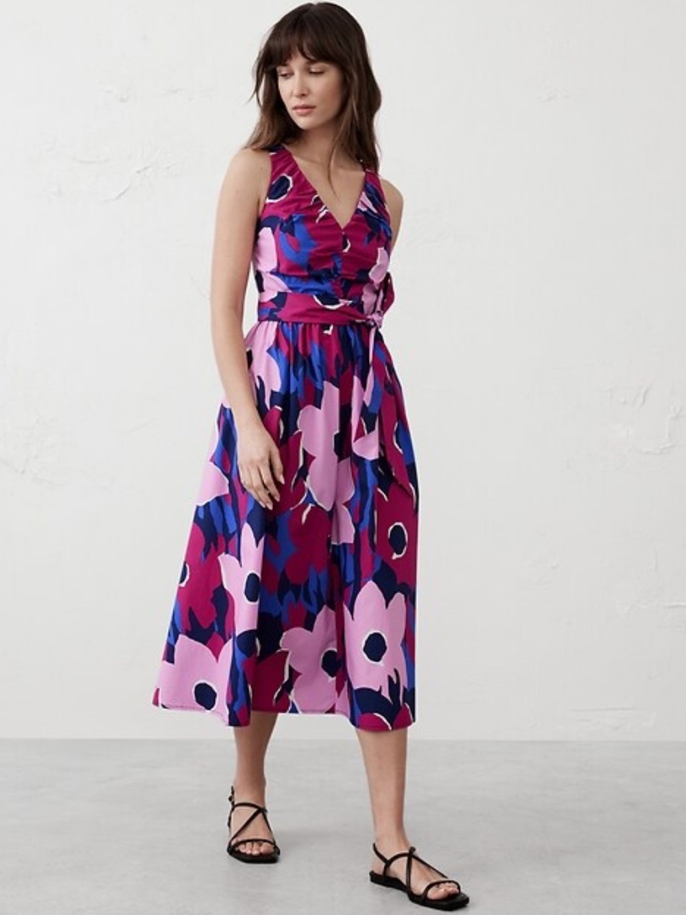 NWT Banana Republic Floral Fit-and-Flare Dress in Pink, Purple & Navy